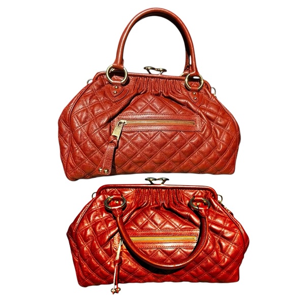 Marc Jacobs Stam Purse Satchel Frame Quilted Leather Gold Chain Kiss Lock(Rare) - Picture 2 of 15